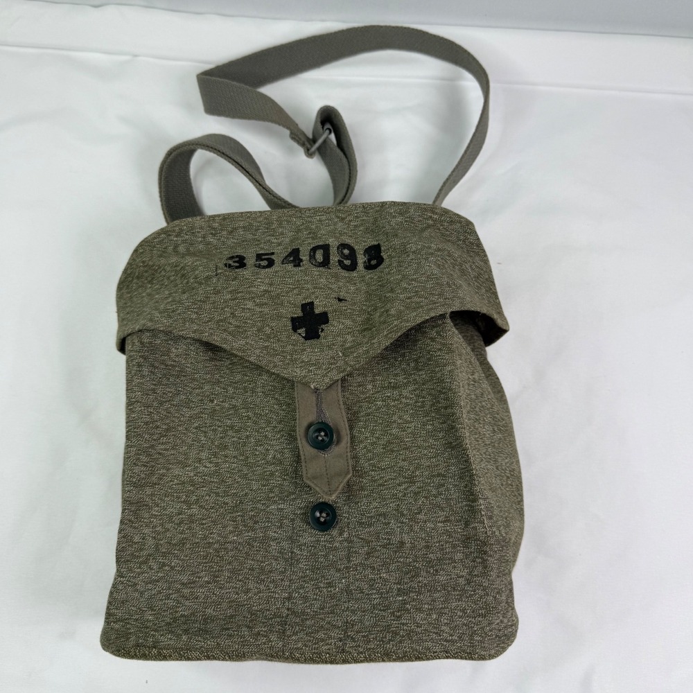 Swiss Military Salt and Pepper Canvas Gas Mask Bag Shoulder Messenger Olive Drab